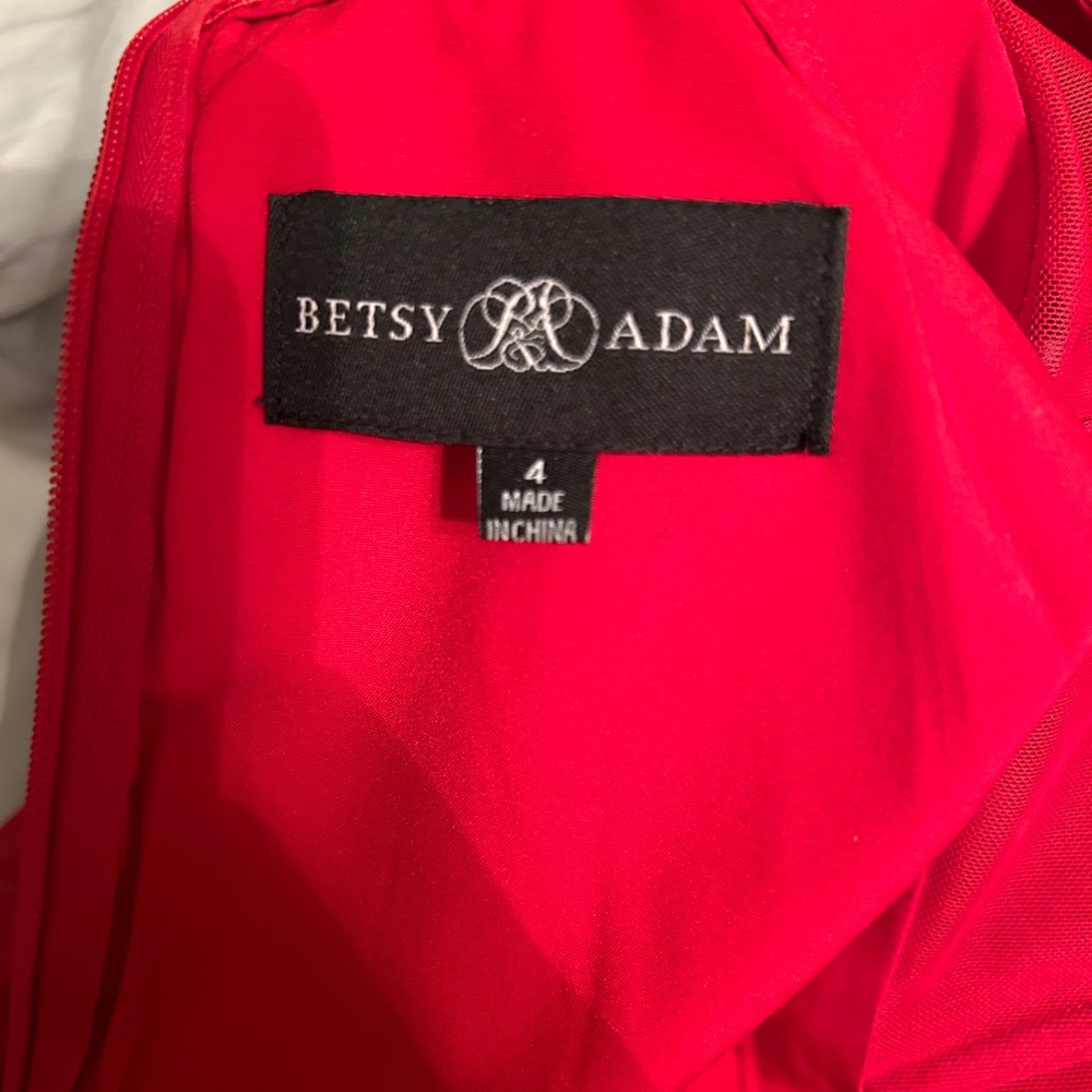 Betsy & Adam Red Tiered Tulle Prom Dress - Picture 10 of 10